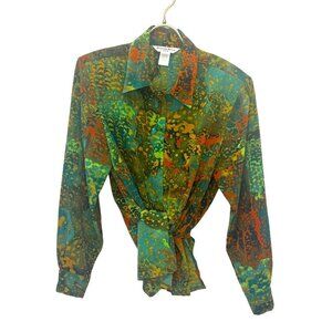 Beverly Rose Vintage USA Button Down Funky Retro Print Blouse Long Sleeve Size S